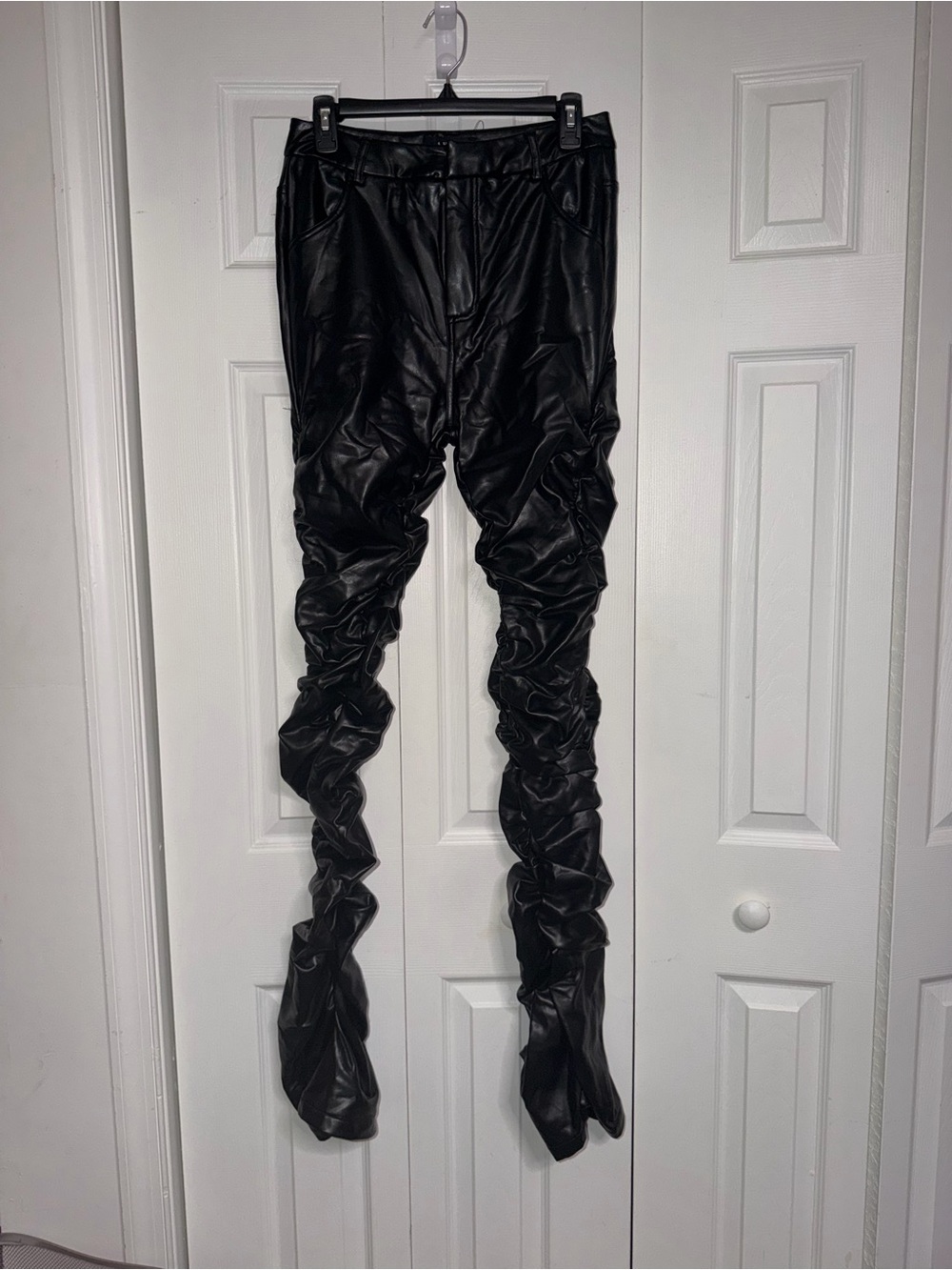 Akira Black Faux Leather Ruched Skinny Pants